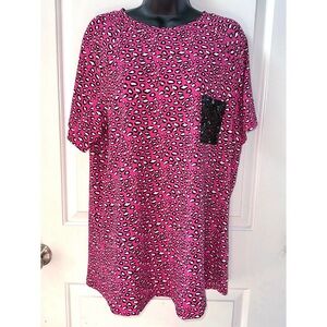 Sunshine & Rodeo pink and black leopard print tee with black sequin front pocket